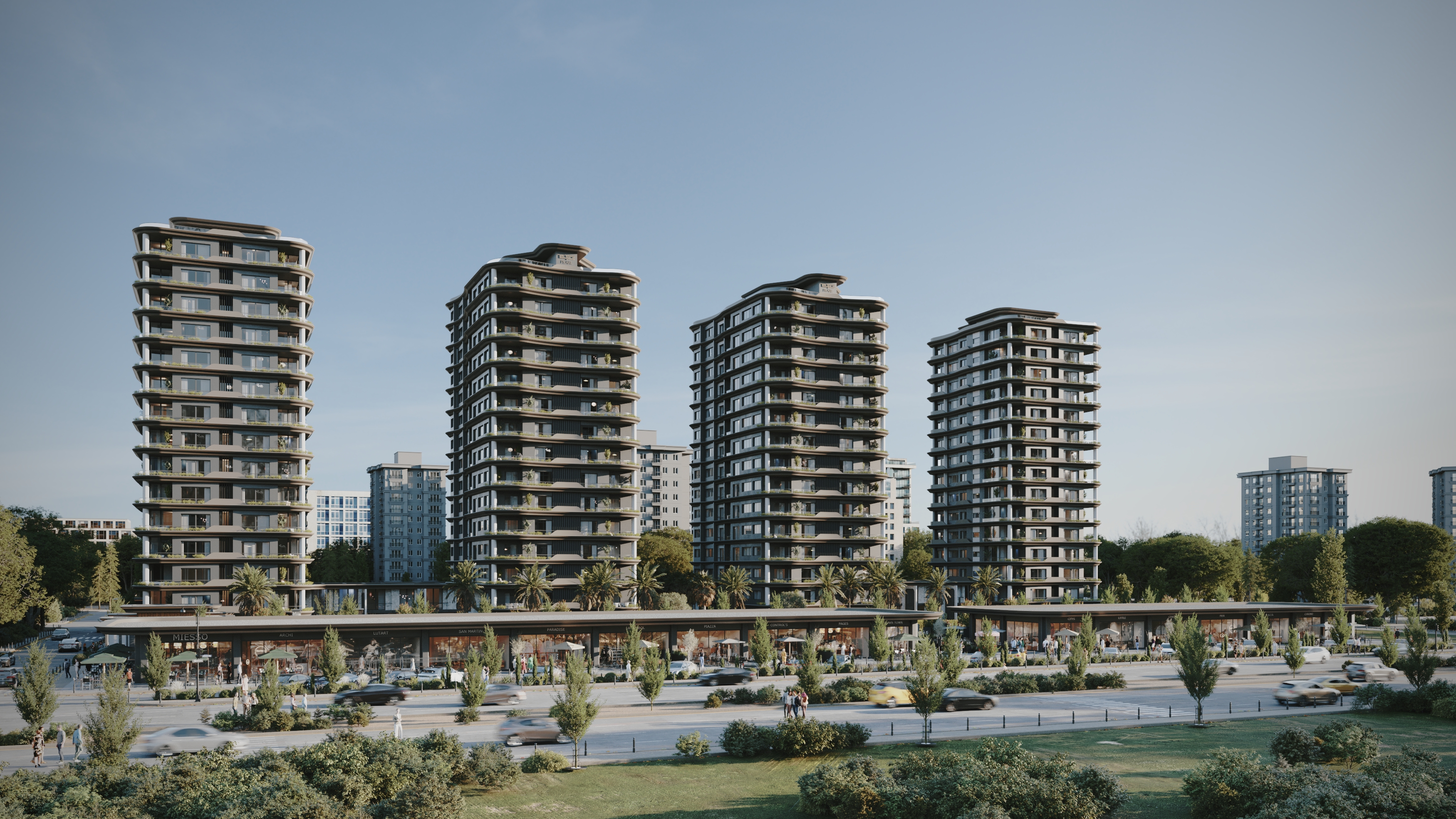 UBB Mersin Tekince Konut Kompleksi - Gündüz & Gece Aydınlatmalı Dış Cephe Görselleştirme